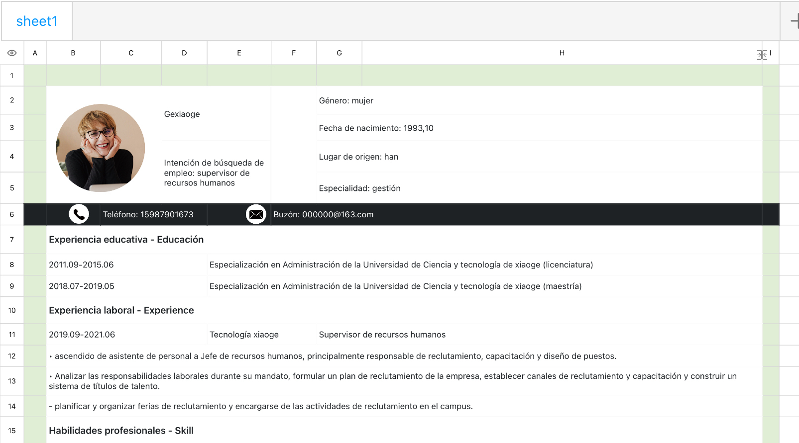 Currículum de puestos de personal y administración